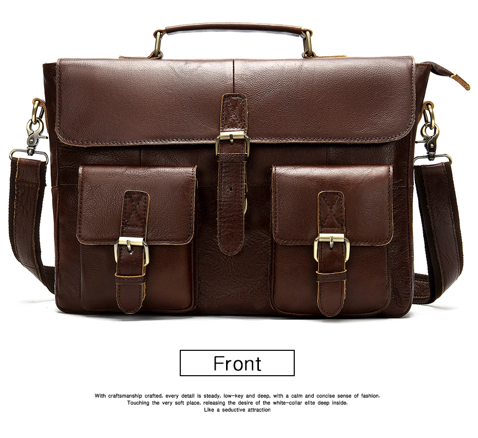 8Briefcase Male Messenger Bag Men's Genuine Leather Laptop Bag for Men Business Casual Soft Handle 14 Inches Shoulder Bags