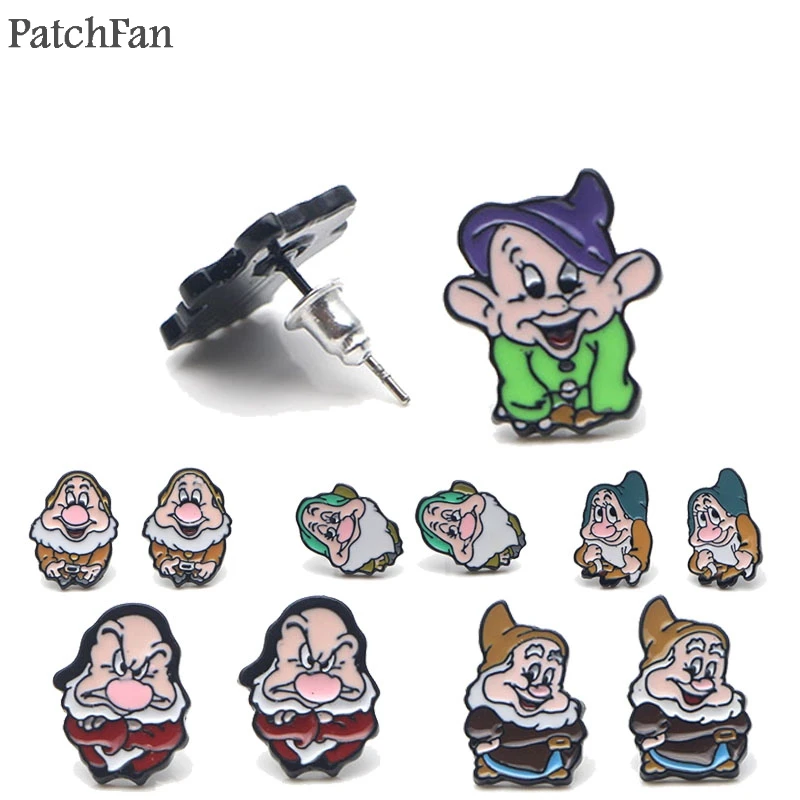 

Patchfan cartoon Dwarfs fashion cute earrings enamel Charm Cute creative para party favor women Souvenir present jewelry A1130