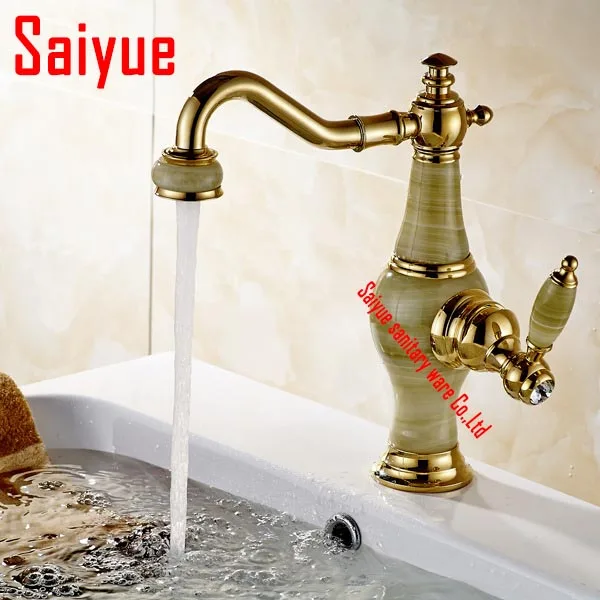 

Fashion Luxurious antique royal family style marble gold hot and cold bathroom basin sink faucet gold mixer tap