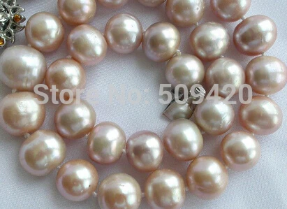 

~~ Free Shipping >>stunning big 12mm round pink freshwater pearl necklace