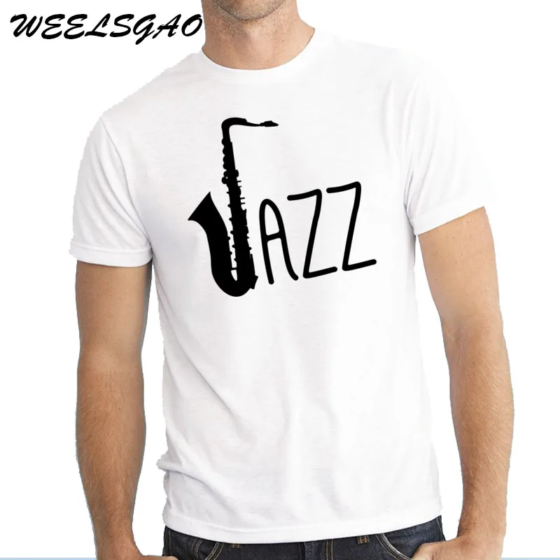 WEELSGAO Summer New Men Clothing Jazz Saxophone Funny T Shirt Tshirt