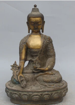 

JP S0209 13" Chinese Tibetan Buddhism Bronze Gilt Menla Medicine Medical Buddha Statue (B0328)