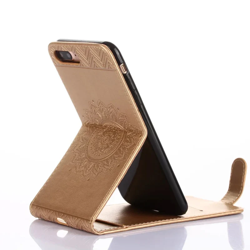 Модный Магнитный чехол из искусственной кожи для iPhone 7, 7, 8 Plus, 6G, 6S Plus, 5G, 5S, SE, 4S держатель для карт, Вертикальный флип-чехол - Цвет: Золотой