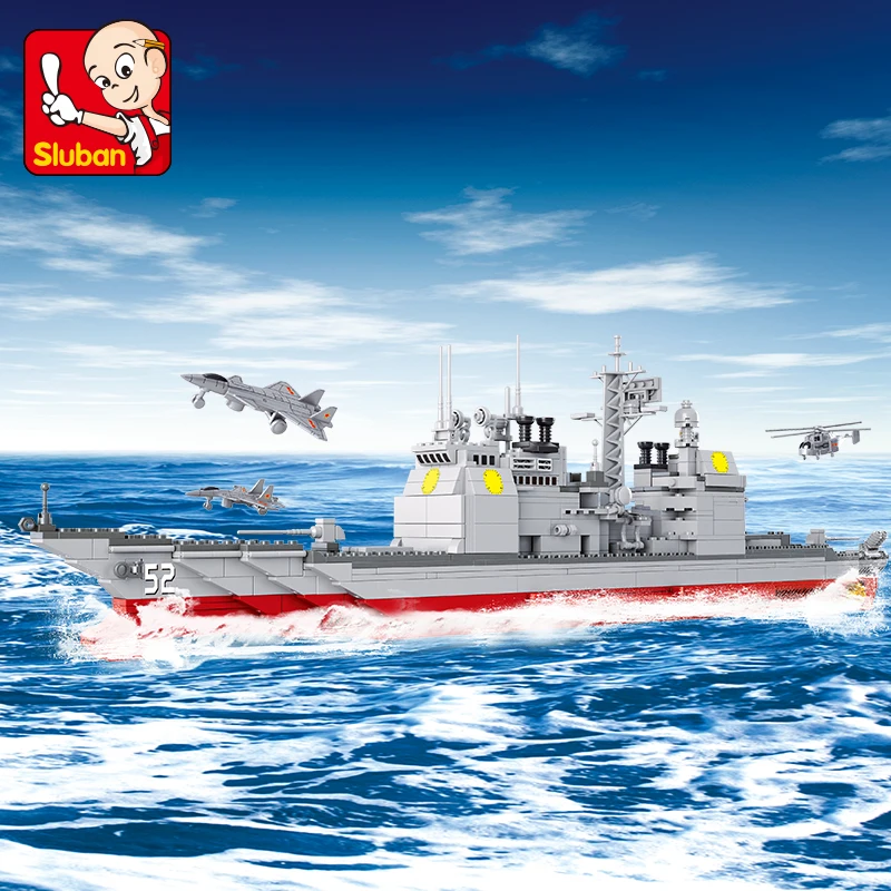 Sluban Building Block WW2 военный катер Cruiser 883 шт. Развивающие игрушки Кирпичи мальчик не коробочный