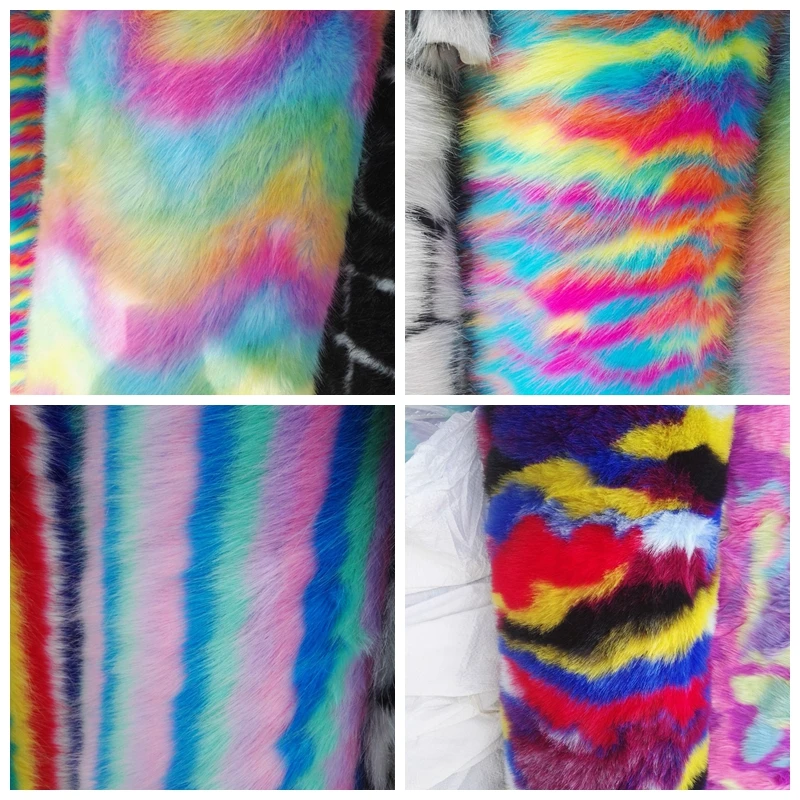 High Quality Rainbow Faux Fur Fabric For Garment Jacquard Faux Fox Fur