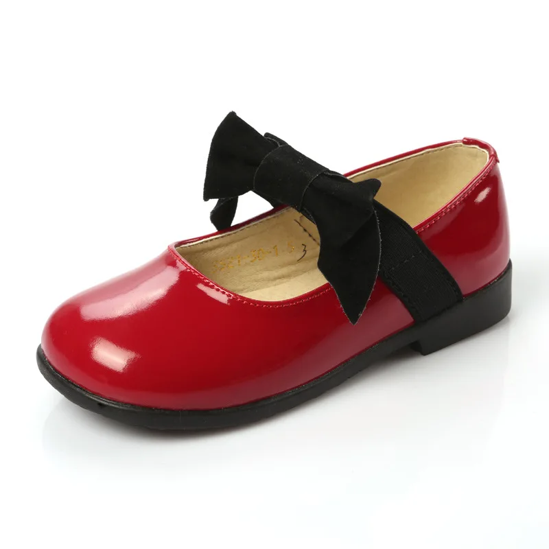 Girls Red Dress Shoes Models Big Bow Princess Shoes PU Leather Korean