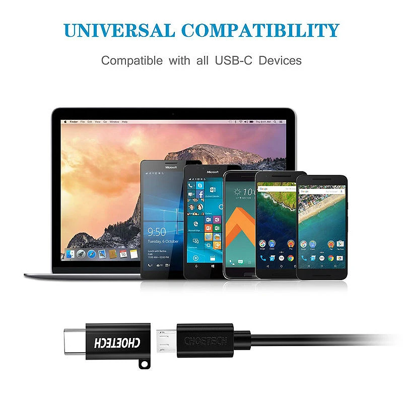 Choetech Usb C адаптер, Usb-C к Micro-Usb кабель конвертер соединитель 56 к резистор для Google Pixel для samsung S8 с брелоком