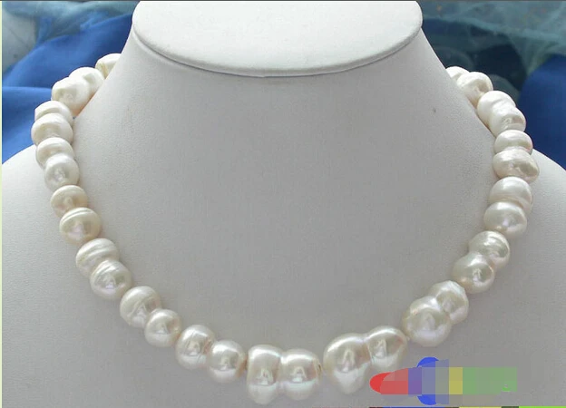 

FREE SHIPPING>>>@@ > HUGE 17" 23MM WHITE BAROQUE DOUBLE FRESHWATER PEARL NECKLACE p2073^^^@^Noble style Natural Fine jewe &