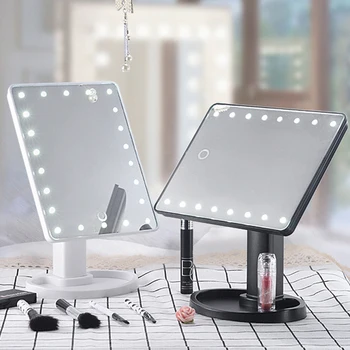 

Luminous makeup mirror can be adjusted 16/22 LED portable touch sensing 360 degree rotating makeup mirror desktop storage touch