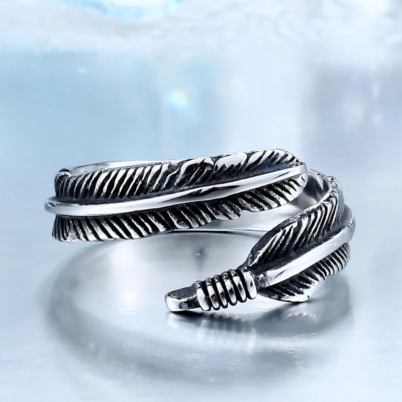 BEIER New Designed Vintage Feather 316L Stainless Steel Rerto Leave Ring For Man Woman Never Fade BR8-306