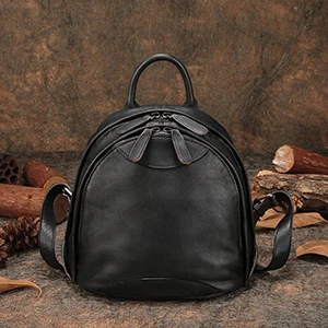 Женский рюкзак из натуральной кожи для путешествий, сумки на плечо ручной работы, женские рюкзаки с двойной молнией - Цвет: Серый