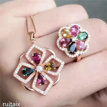 

KJJEAXCMY boutique jewels S925 sterling silver inlaid with natural tourmaline lady suit jewelry hot style gemstone.