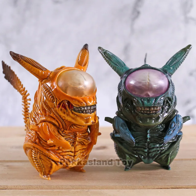 

Pikachu Cosplay Alien Yellow & Blue Color Action Figure Q Version Pikachu Anime Figurine PVC Collectible Model Toy