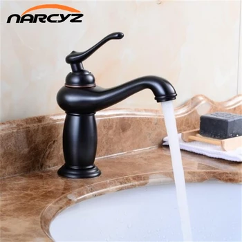 

Basin Faucet Black Brass Lamp Shape Bathroom Sink Faucet Single Handle Hole Deck Vintage Wash Hot Cold Mixer Tap Crane B523