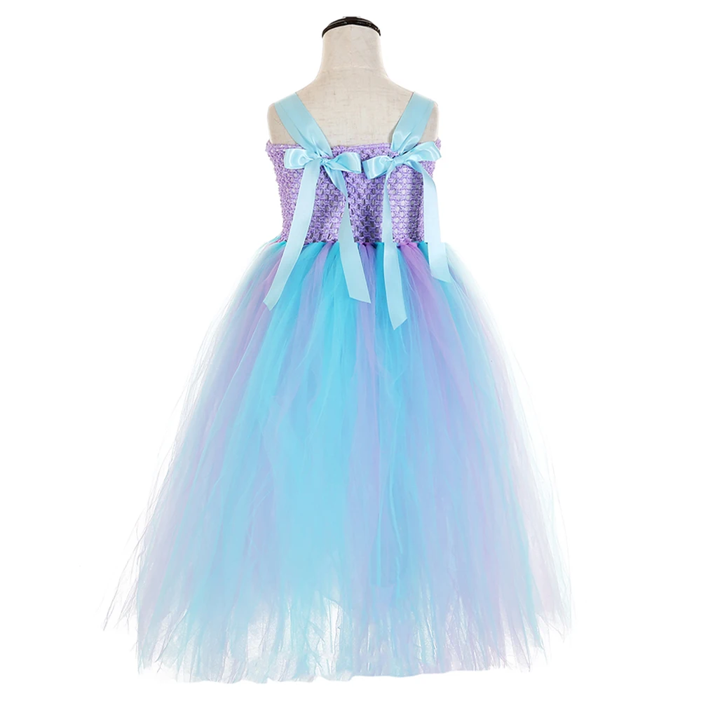 Elegant Purple Top Blue Mesh Tulle Tutu Dress Princess Kids Unicorn Lol Dress for Girl Ankle Length Flower Girls Dresses Age 13 (5)