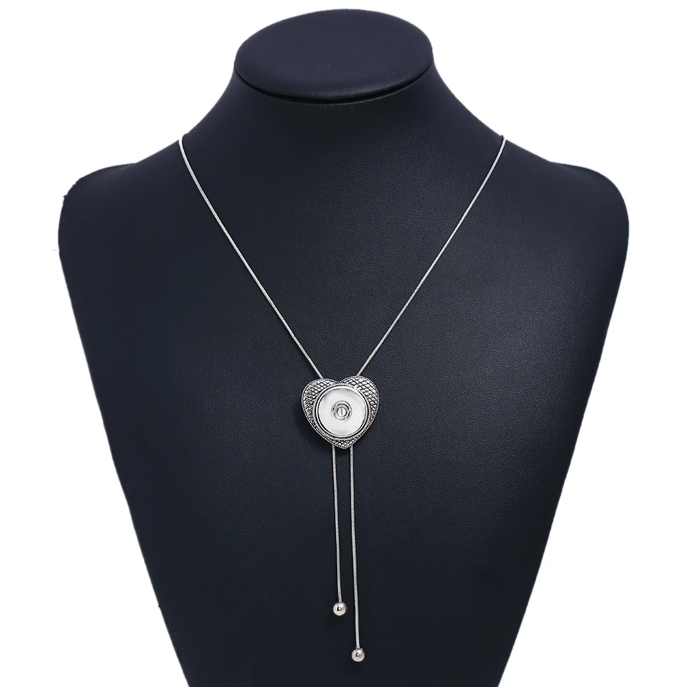 

Hot sales Fashion Round/Heart/Square pendant snap necklace 70cm adjustable fit 18MM snap buttons jewelry wholesale IB583