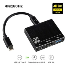 3-в-1 Thunderbolt 3 Тип C USB 3,0 концентратор Multi Порты и разъёмы адаптер HDMI 2,0 4 К 60 Гц USB 100 Вт PD зарядки Порты и разъёмы для MacBook Pro