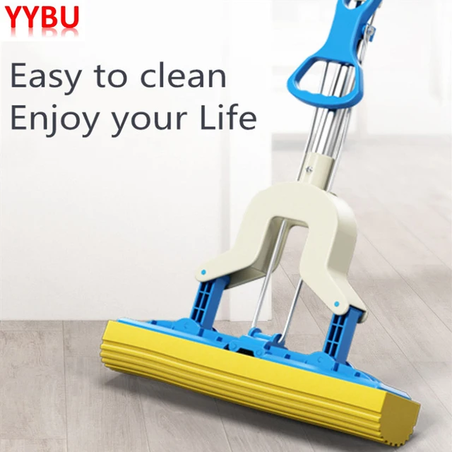 YYBU Mops Floor Cleaning with Sponge Mop Head Adjustable Squeegee Floor Cleaner Mop for Cleaning