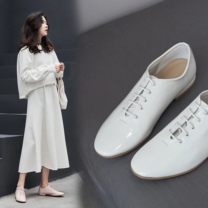 Stylesowner/обувь на плоской подошве телесного цвета из натуральной кожи; Mujer; белые туфли из лакированной кожи; деловая обувь; обувь высокого качества