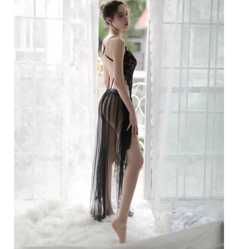 Прозрачное Сетчатое с нижним бельем, вышивка backless, сексуальная пижама, ночная рубашка