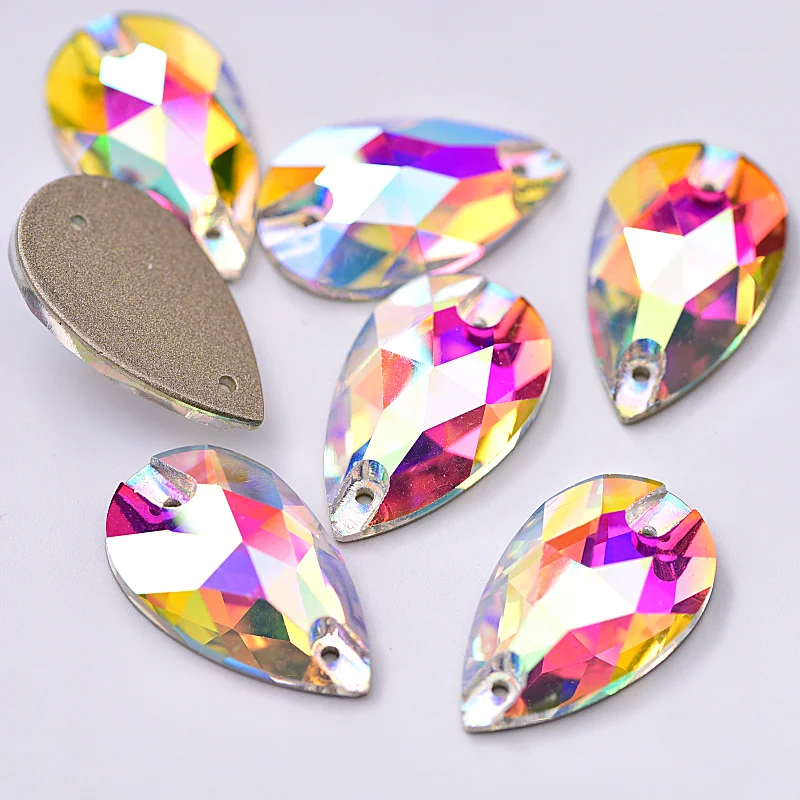 AAAA Quality Crystal AB Teardrop Shape Glass Sew On Rhinestones Flatback Droplet стразы Sewing Wedding Dress E0007 | Дом и сад