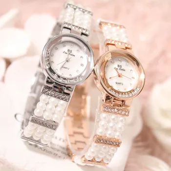 

Three-color Hot Sale Ladies Pearl Bracelet Watch High-end Chain Watch Full Crystal Mother-of-pearl Pearl Female Watch