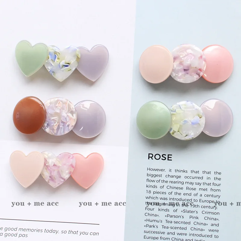 

Japan and Korea New Spring Style Lady's Simple and Sweet Acetate Hair Clip Heart and Round Shape Girl's Hair Accessories