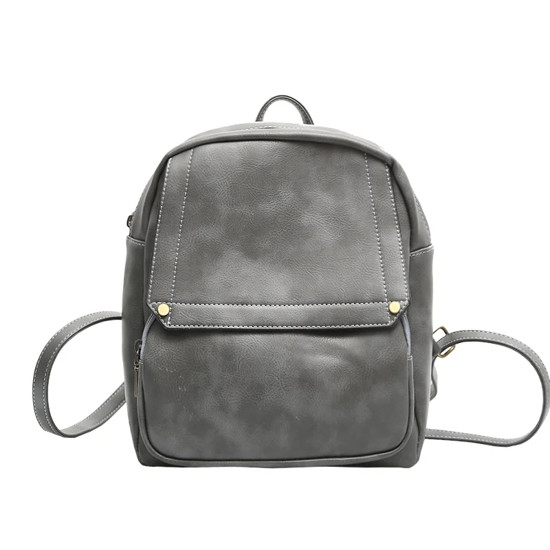 Vintage Simple Solid Backpacks European and American Style Pu Leather Travel Bags Casual Simple School Shoulder
