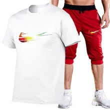 men sport suit 2 piece track suit tops tee track pants print sweatsuit casual sporting suit mens tracksuit joggers running sets