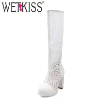 WETKISS/; женские сапоги до колена; обувь на платформе с круглым носком на молнии; Модные осенние сапоги на высоком каблуке; женская обувь с вырезами