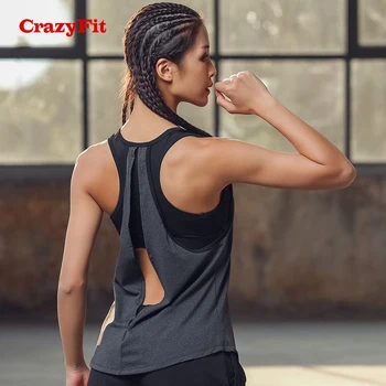 

CrazyFit Yoga Top With Bras Sports Bra Running Gym Tank Women Fitness Workout Female Open Back Tops Clothing Sport Shirt