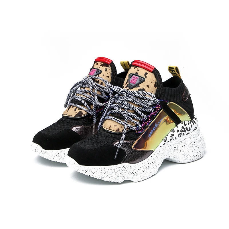 Black-yellow ERNESTNM/Новинка года; женские кроссовки; Размеры 35-42; белые кроссовки на платформе; обувь из меха пони; повседневные ботинки; дышащая мягкая женская обувь на массивном каблуке - Цвет: Black-yellow
