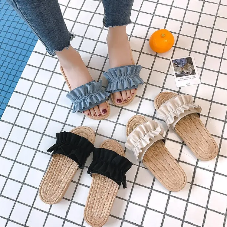 

Flounce Woman Slippers Fashion Indoor Outdoor Flat Heel Sandals Slipper Beach Shoes Slippers Women Platform Shoes 2019