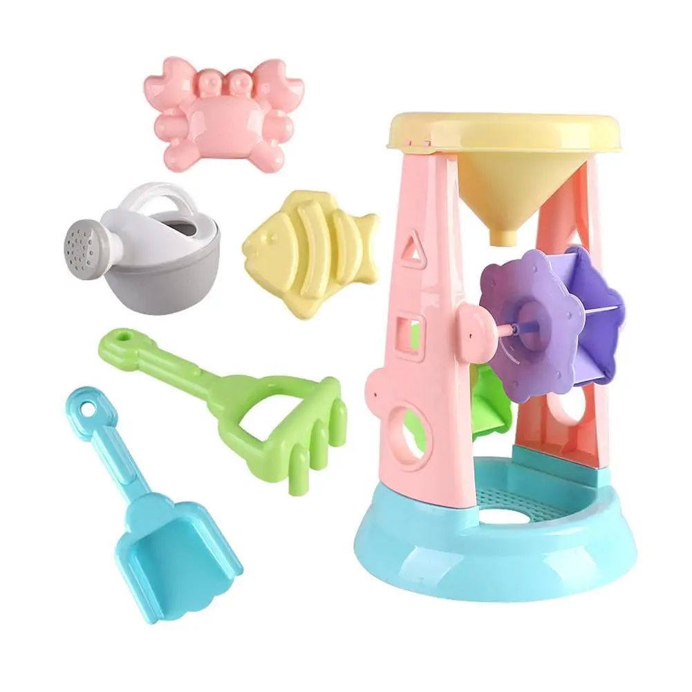 6pcs Funny Kids Beach Sand Game Toys Set Shovels Rake Hourglass Bucket Children Outdoor Beach Playset Role Play Toy Kit