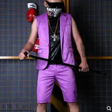 S-5XL! Новая мужская одежда модный певец DJ DG фиолетовый костюм жилет шорты плюс размер ночной клуб Мужские Сценические костюмы