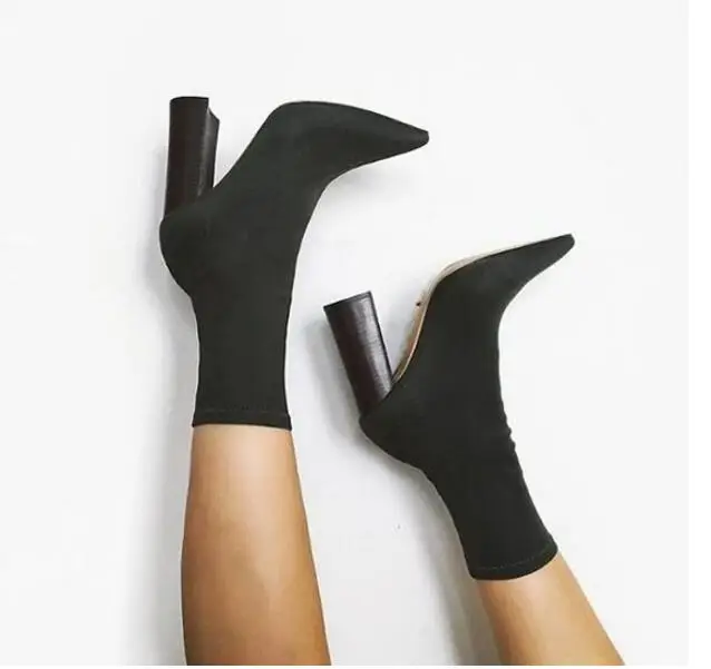 

Sexy Hunter Green /Black /Beige PU Ankle Boots Chunky Pointed Toe Women's Shoes Winter Fashion Feminine Martin Boots