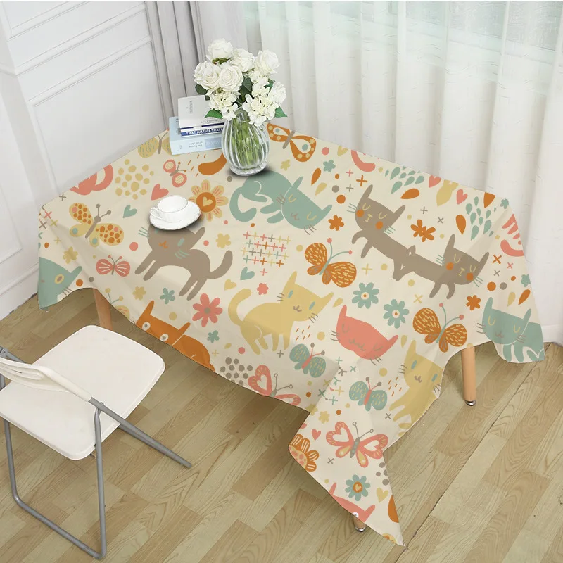 Elegant Table Cover Cartoon Animal Flower Printed Tablecloth for Wedding Restaurant Banqueting Chri