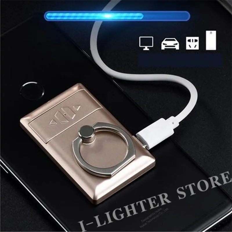 Портативное кольцо мобильный кронштейн USB Электронная Зажигалка Ветрозащитная
