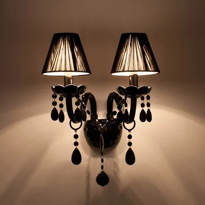 Factory direct sell Black Crystal Wall Lamp Candle Led E14 Bulbs Black with without Fabric Lampshade