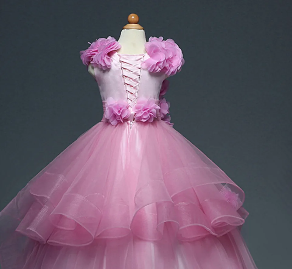 Фуксия, коллекция года, Платья с цветочным узором для девочек на свадьбу, бальное платье с цельнокроеным рукавом из органзы, длинные платья для первого причастия для маленьких девочек