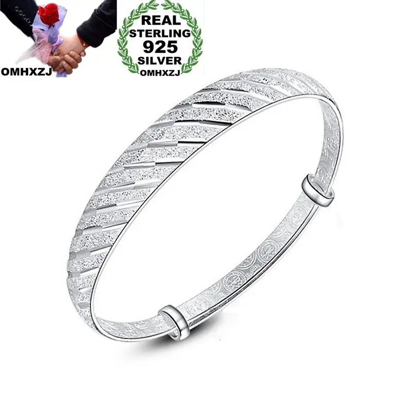 

OMHXZJ Wholesale Personality Fashion OL Woman Girl Gift Silver Meteor Resizable 925 Sterling Silver Cuff Bangle Bracelet BR145