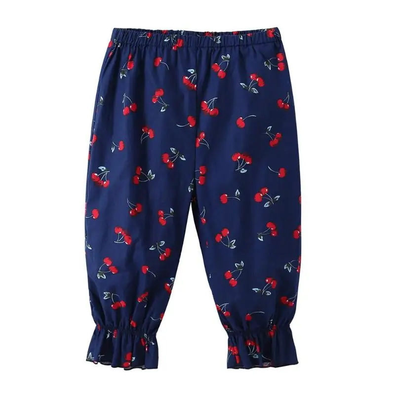 Модные штаны для девочек летние детские хлопковые льняные Повседневные детские брюки детские Панталоны - Цвет: dark blue cherry