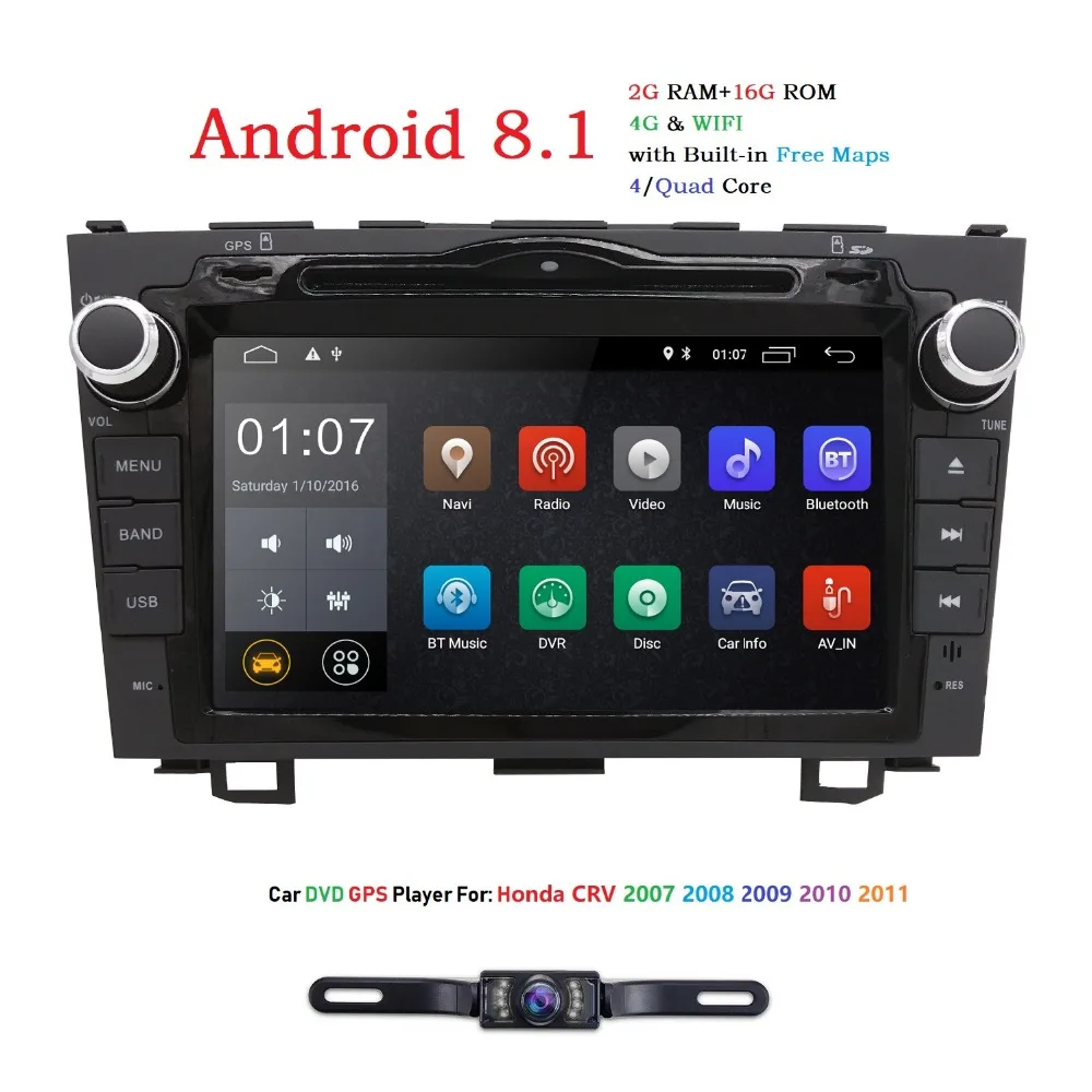 Android 8.1 in Dash GPS DVD Player for Honda CRV Auto Radio Navigation 8inch HD Touchscreen 2GRAM Wifi 4G Bluetooth SWC CAM MAP