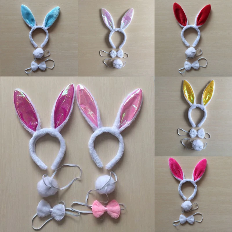 

Cute Cartoon Rabbit Hasenohr Cos Prop Party Hallowmas Headwear Hairbands Ears Style Adjustable,Rabbit Ears+Bow Tie+Tail