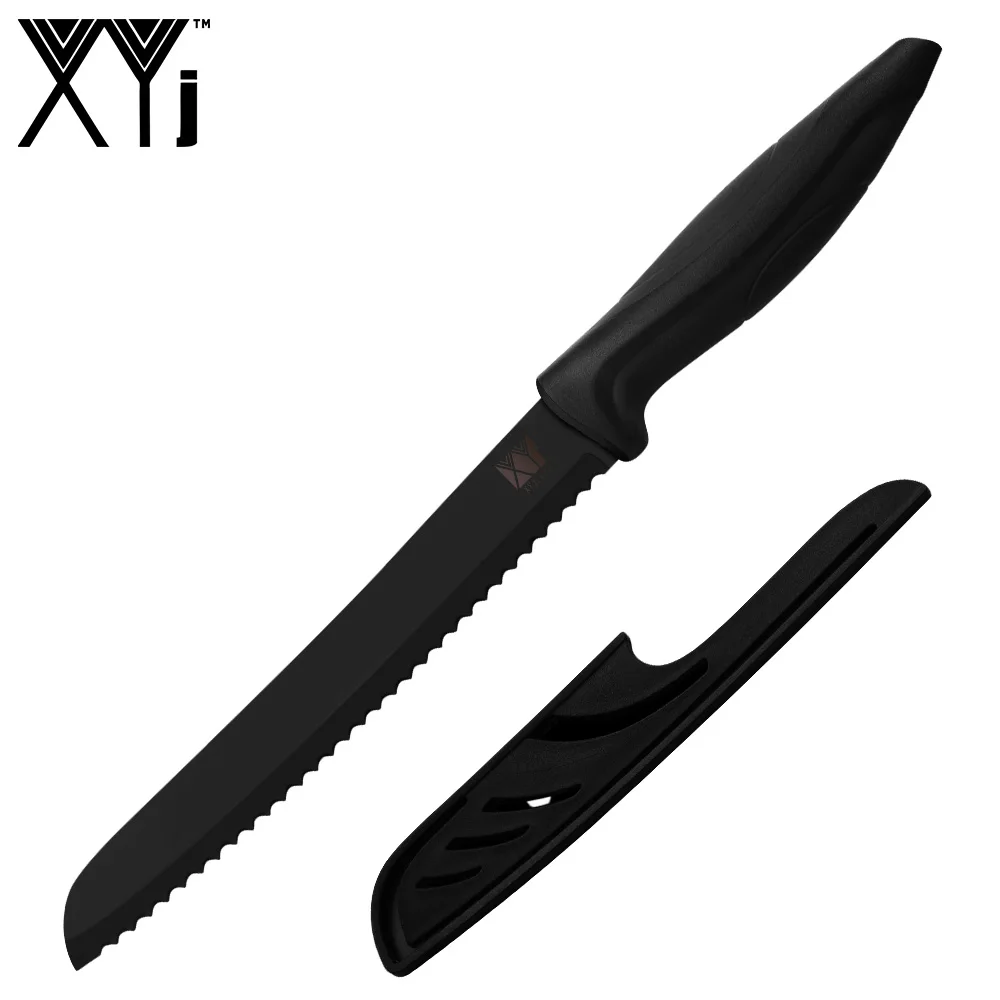 XYj 6pcs Knife Set Slicing Cleaver Bread Santoku Chef Knife 3Cr13 Black Steel Cooking Kitchen Knives Set With Utility Covers - Цвет: 8 Inch Bread