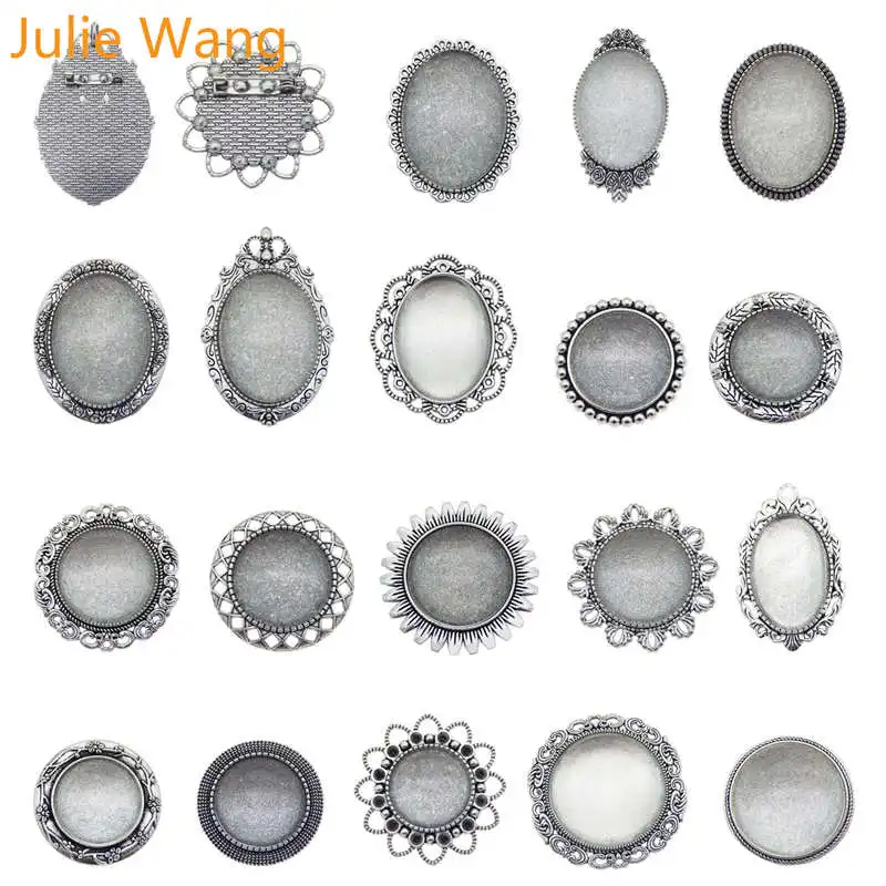 Julie Wang, 1 комплект, брошь на булавке, сплав, античное серебро, заготовка, основа со стеклянным кабошоном, сделай сам, аксессуары для изготовления ювелирных изделий, 18 видов стилей