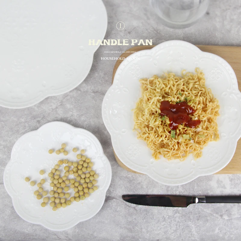 

6 Inch Winter Frost White Lace Emboss Ceramic Luncheon Plate Set Royal Porcelain Steak Salad Dinner Plate Dish Pastry Fruit Tray