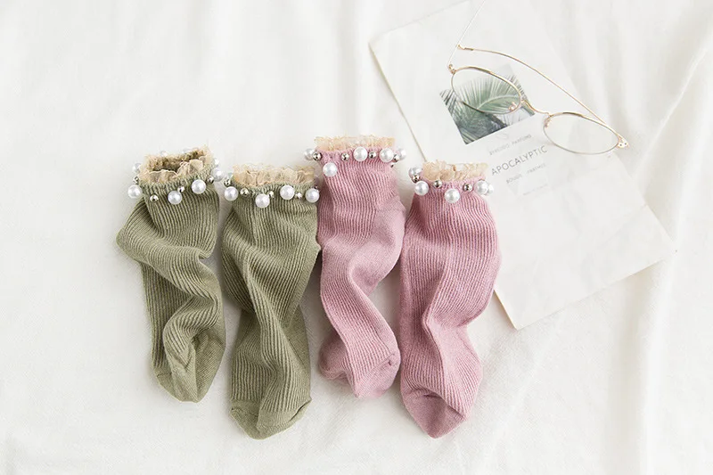 Women Fashion Socks 2022 New Lace Pearl Solid Color Breathable Ankle Socks Cotton Fashion Cute Woman Funny Socks Носки fluffy socks