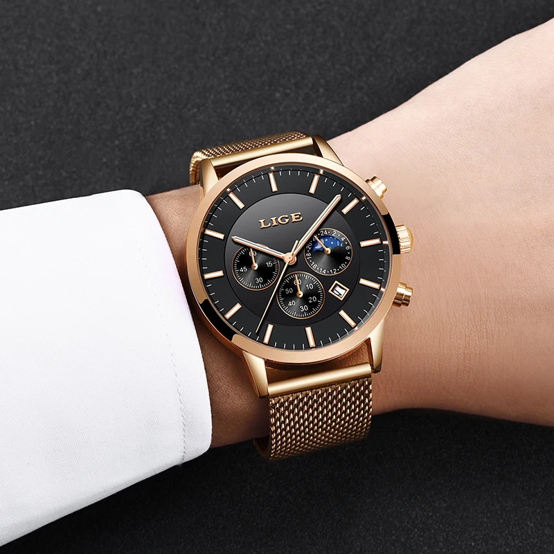 LIGE Лидирующий бренд, Роскошные мужские часы из нержавеющей стали, ультра тонкие спортивные часы, мужские классические кварцевые наручные часы, мужские часы