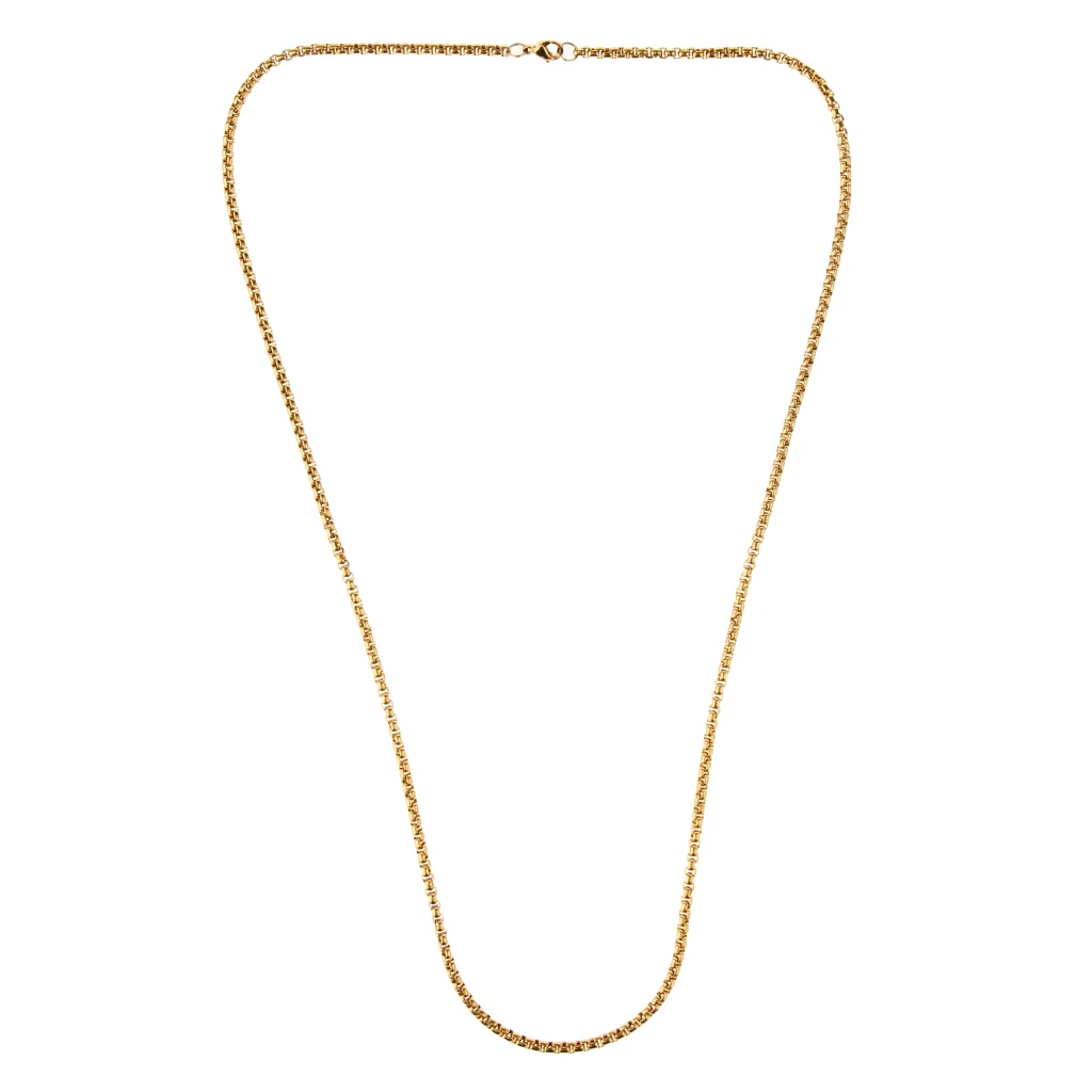 Gold Stainless Steel Round Curb Cable Box Link Chain Necklace with Lobster Claw Clasp for Women Ladies